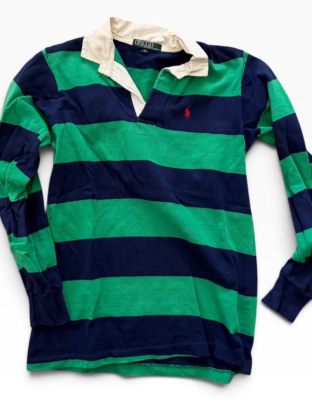 Vintage Polo by Ralph Lauren Green & Navy Striped Rugby Shirt